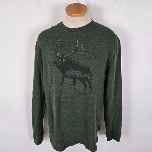 Eddie Bauer Sweatshirt Men's M Green Elk Print Long Sleeve Crew Neck - Picture 1 of 13